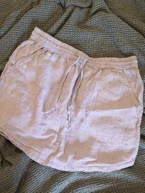 Artisan Ny Beige 100% Linen Drawstring Skirt